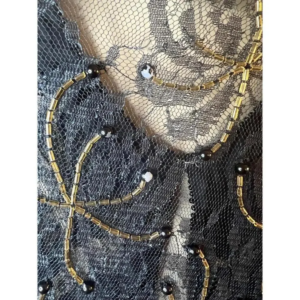 Scala Evening Wear Sheer Beaded Lace Vintage Long Cardigan Jacket Size Small